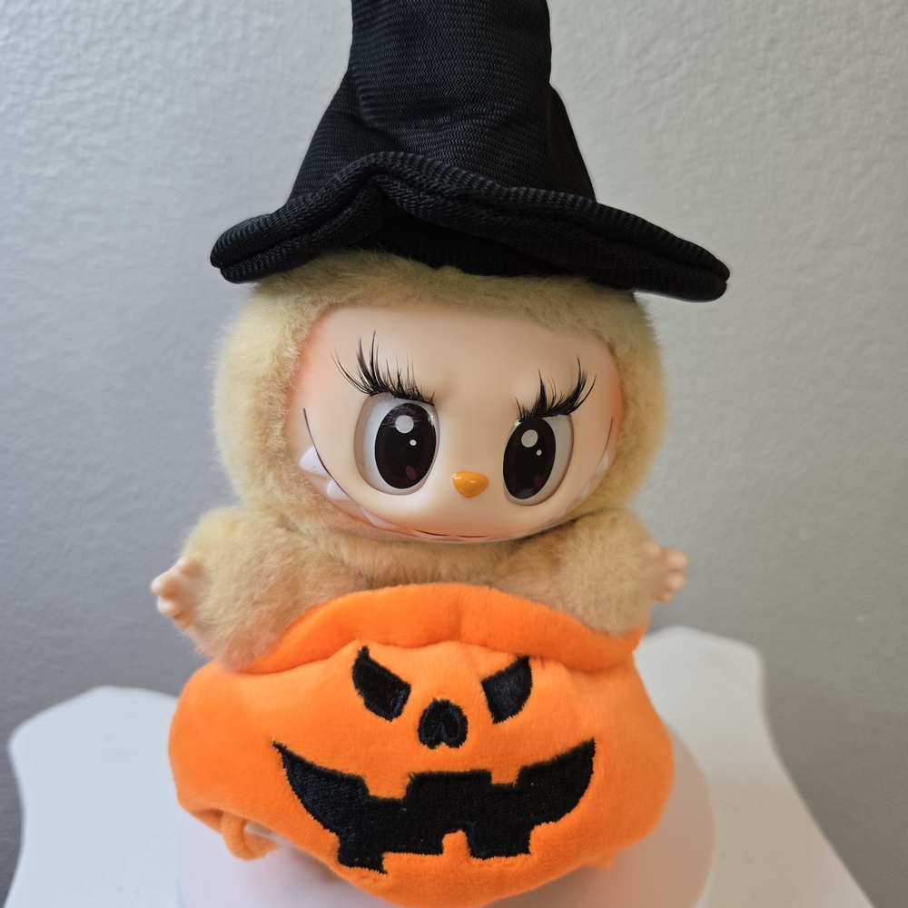 Pumpkin Costume Fot Labubu with Witch Hat